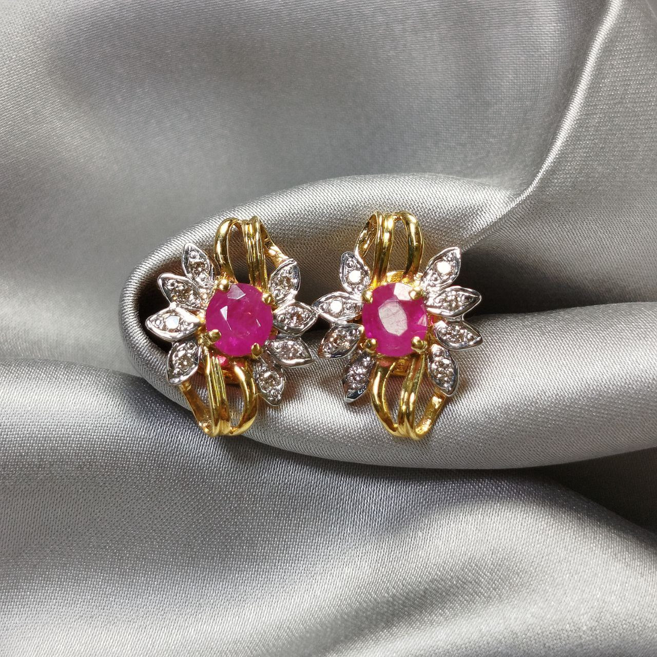 Burmese Ruby and Diamond Earring