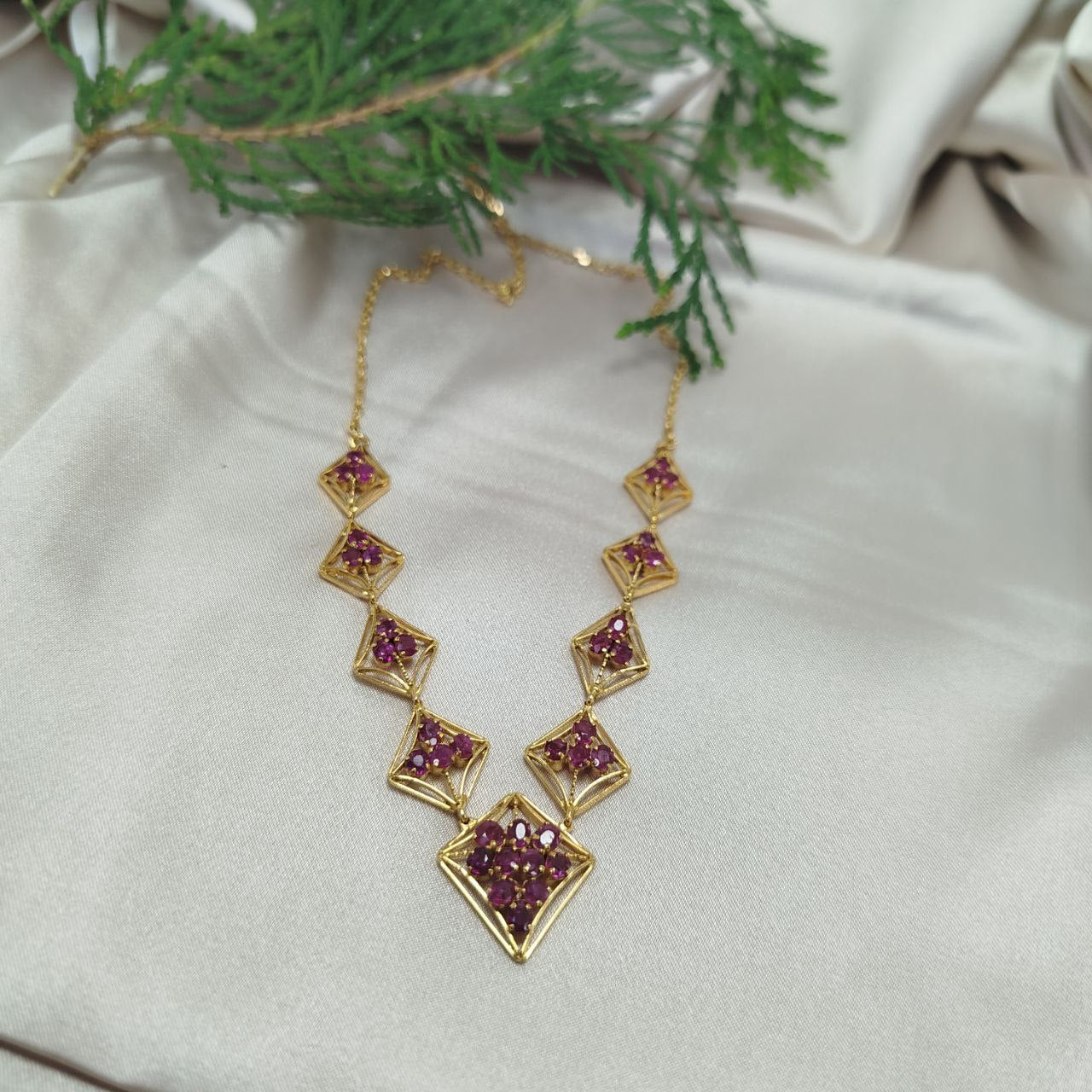 Modern Design Elegant Ruby Necklace with 18K
