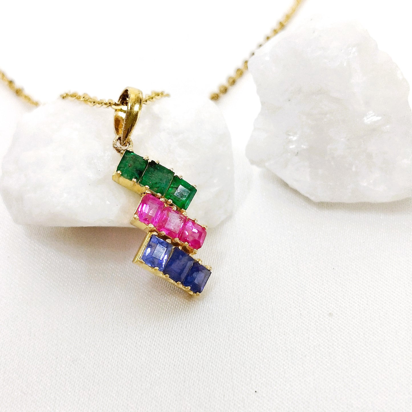 Ruby,Sapphire & Emerald Pendant with 18K Gold