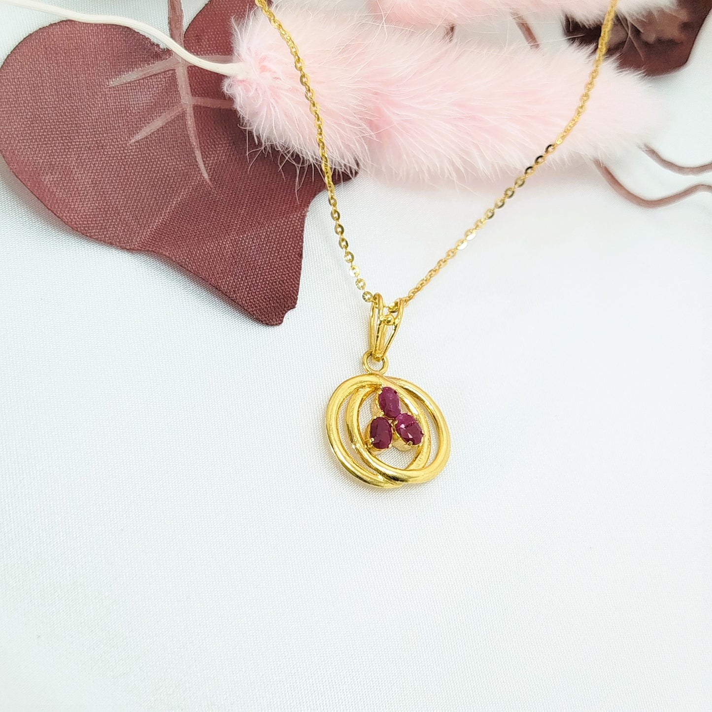 Natural Burmese Ruby Pendant with 18K Gold