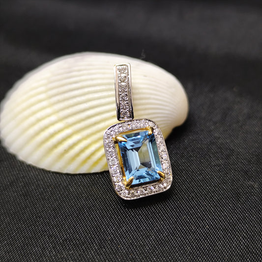 Blue Topaz with Diamond Pendant