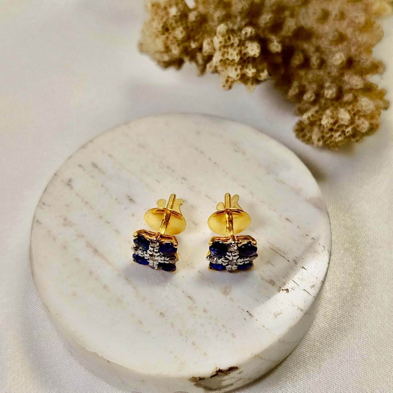 Brilliant Blue Sapphire with Diamond Earring