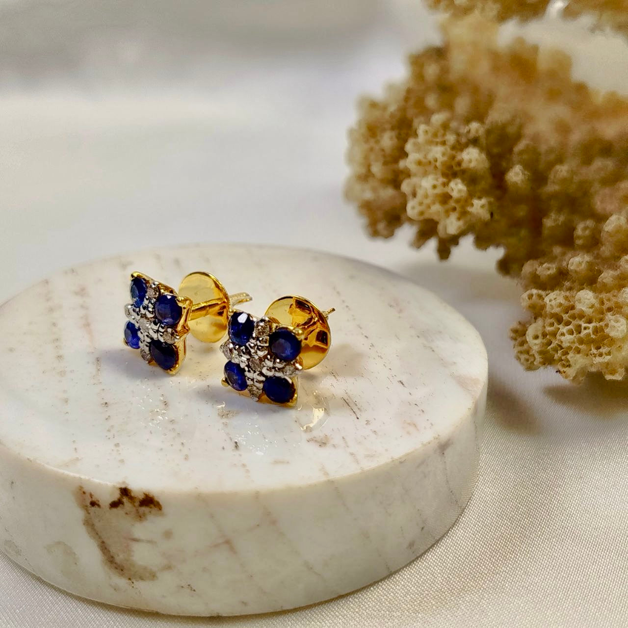 Brilliant Blue Sapphire with Diamond Earring