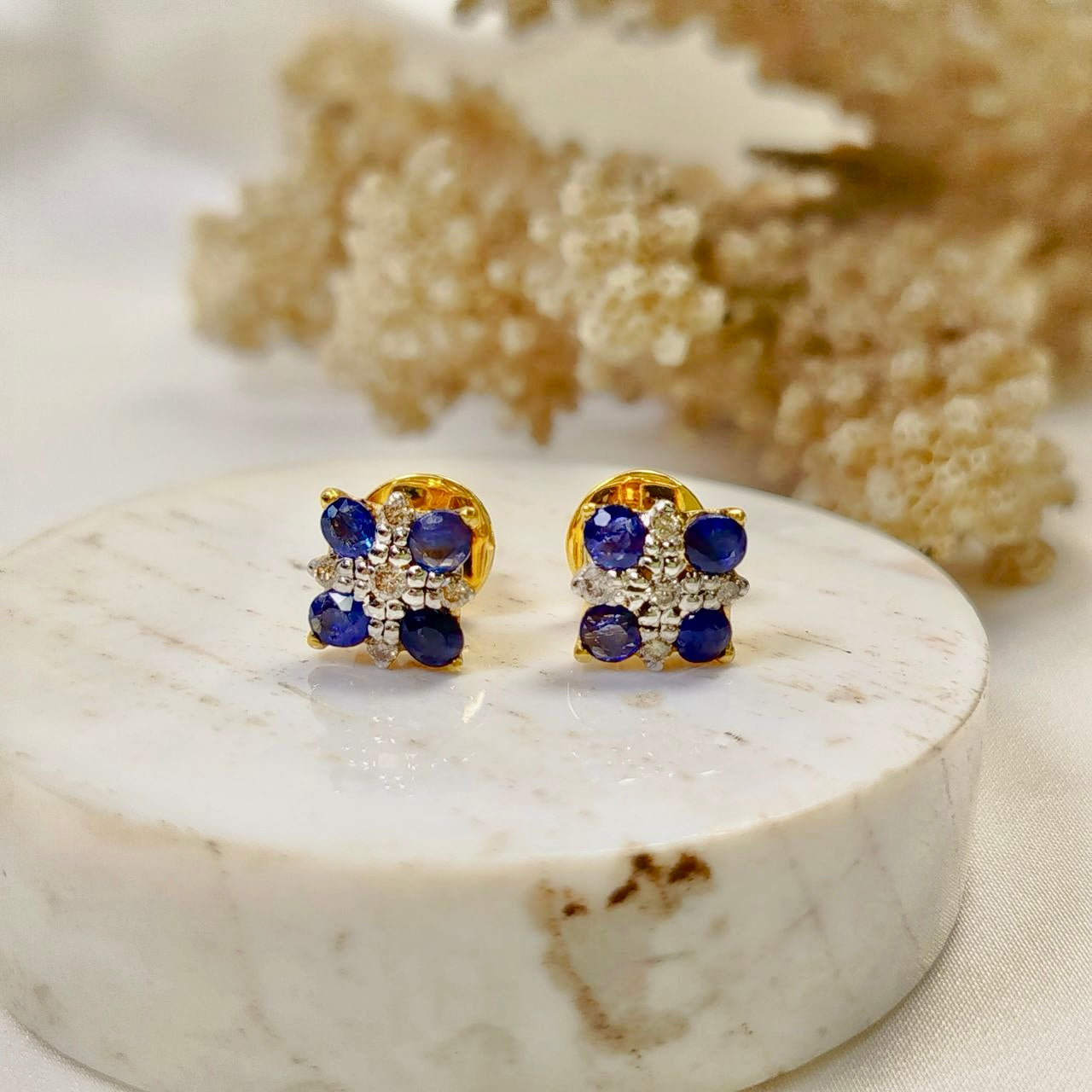 Brilliant Blue Sapphire with Diamond Earring