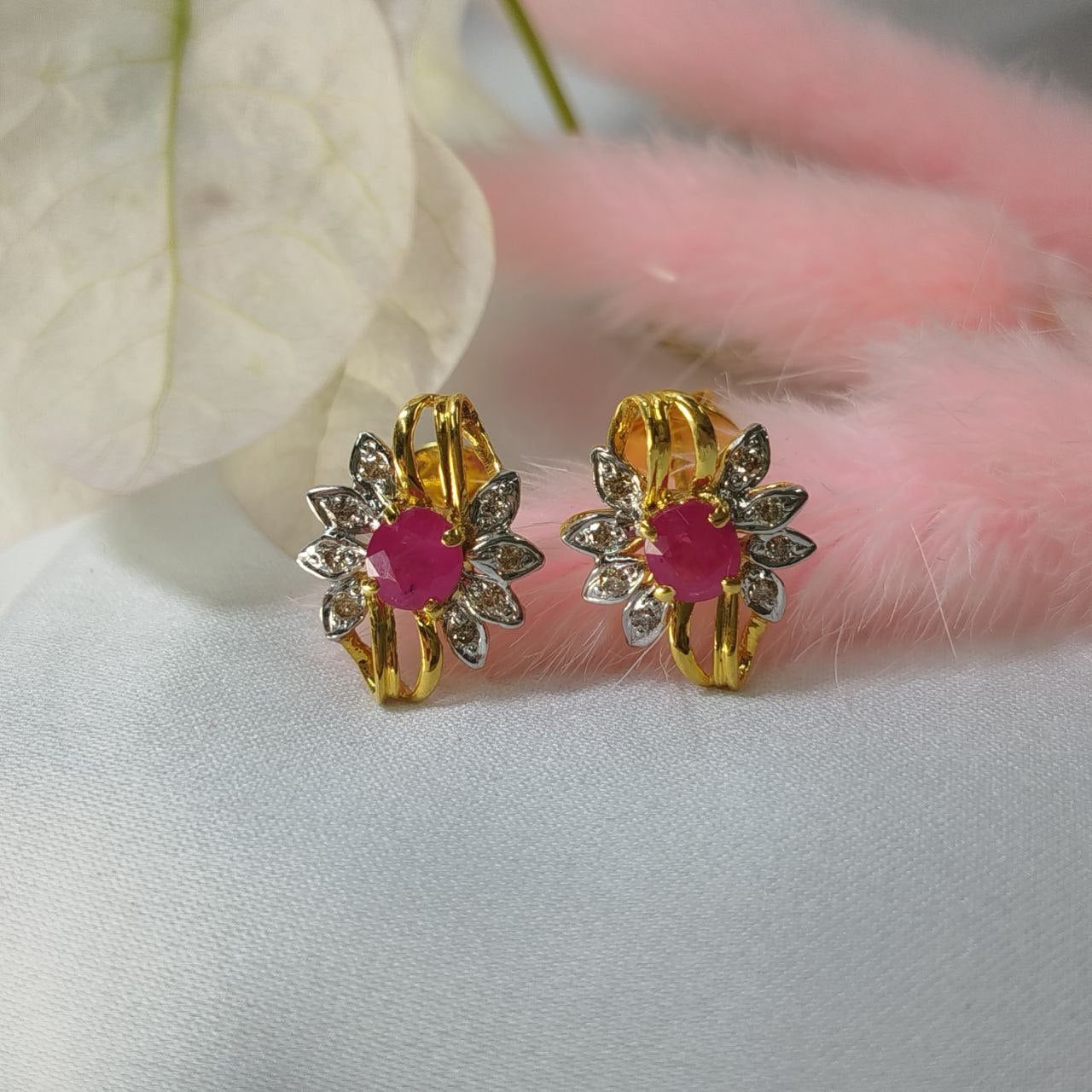 Burmese Ruby and Diamond Earring