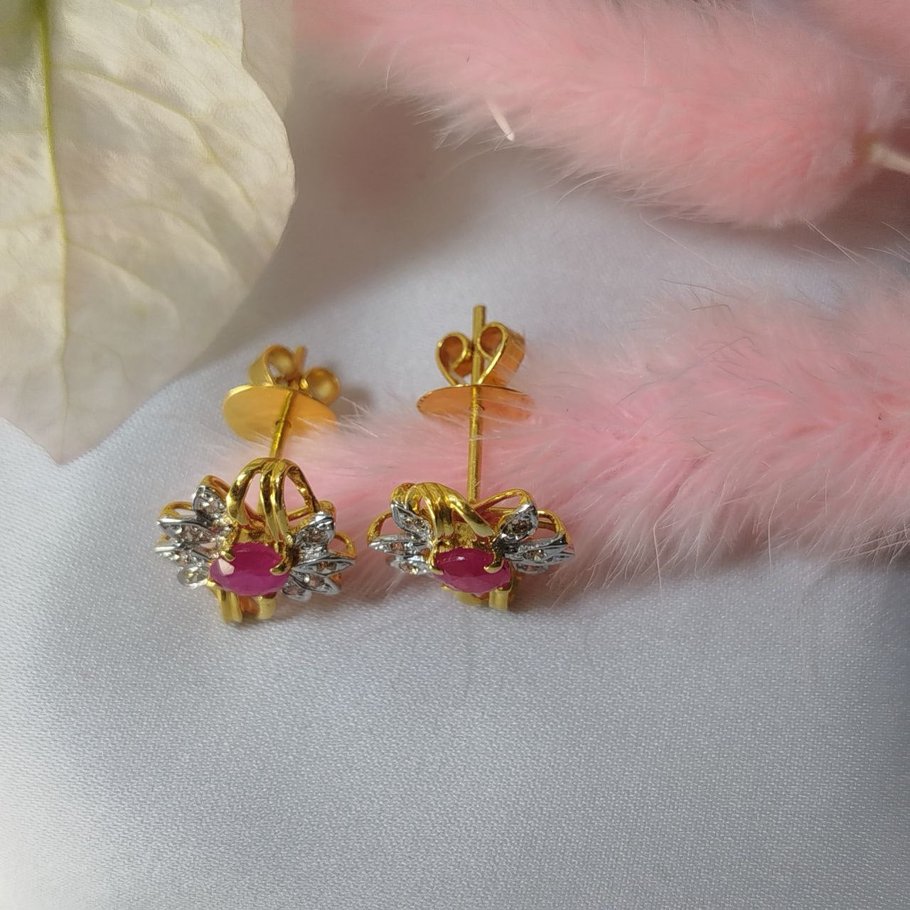 Burmese Ruby and Diamond Earring