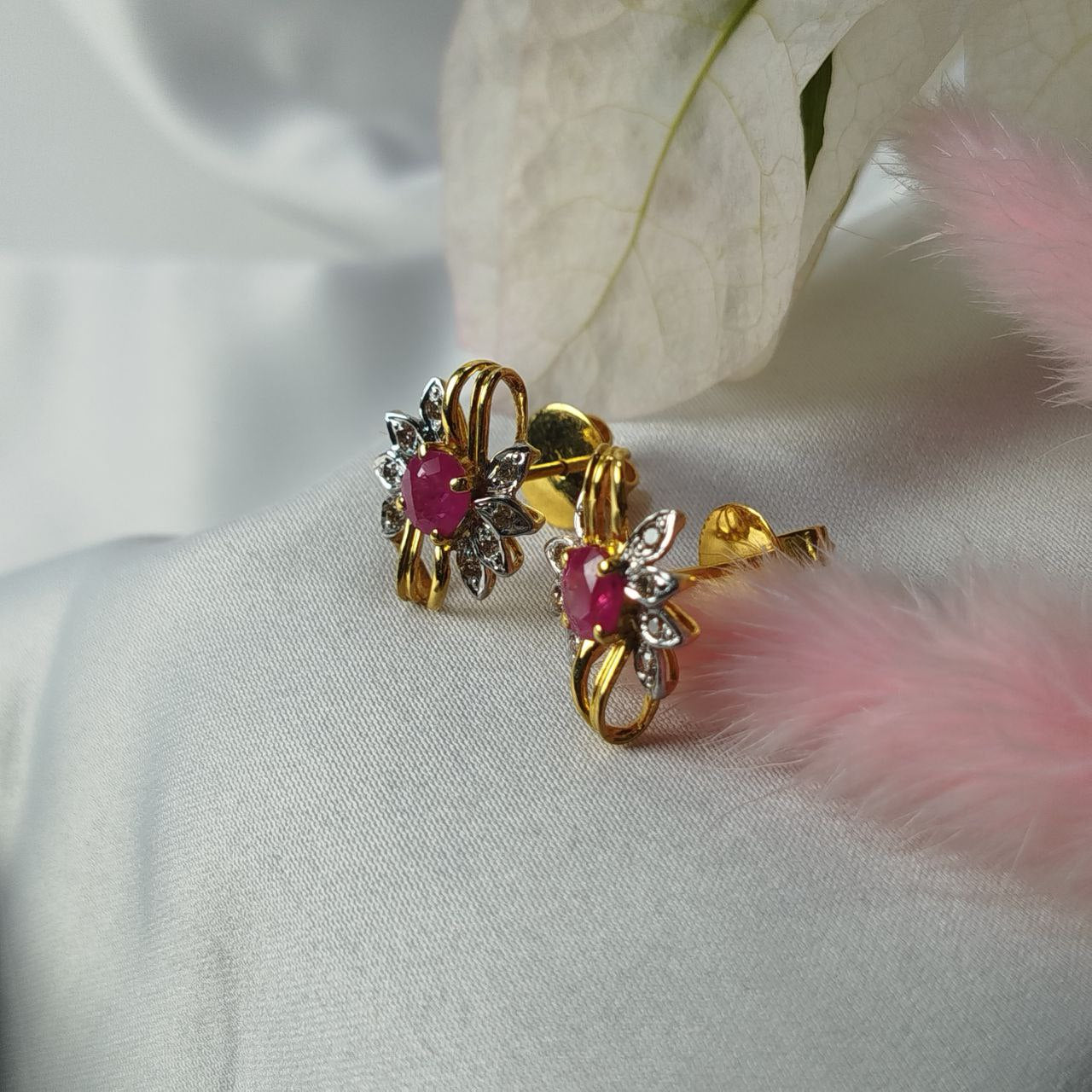 Burmese Ruby and Diamond Earring