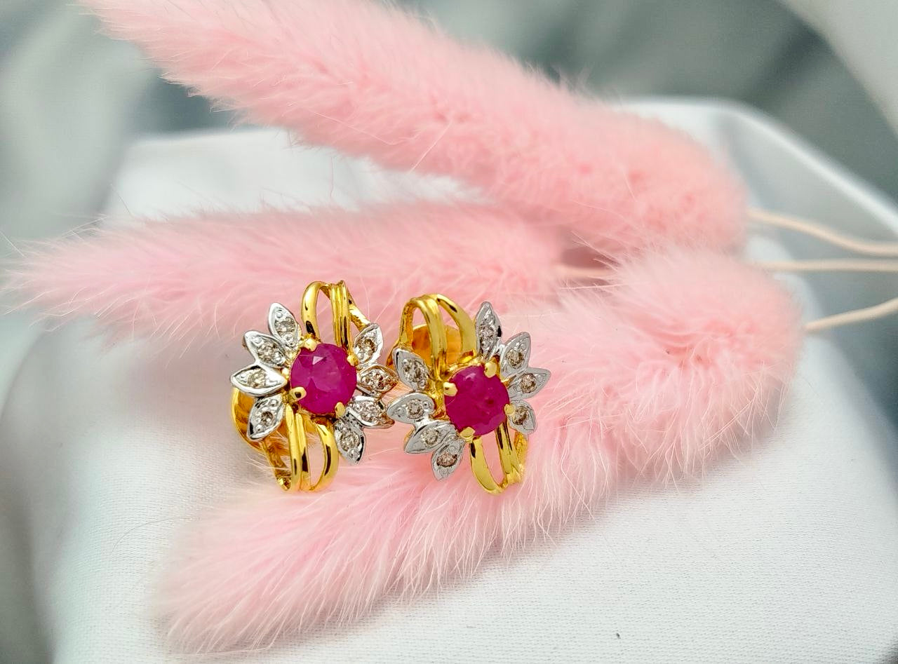 Burmese Ruby and Diamond Earring