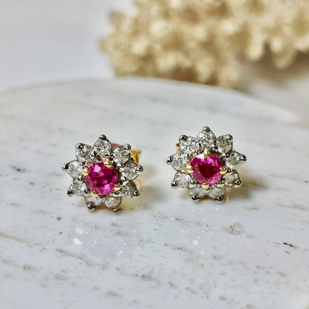 Burmese Ruby 0.4 Carats  with Diamond Earring 18K Yellow Gold