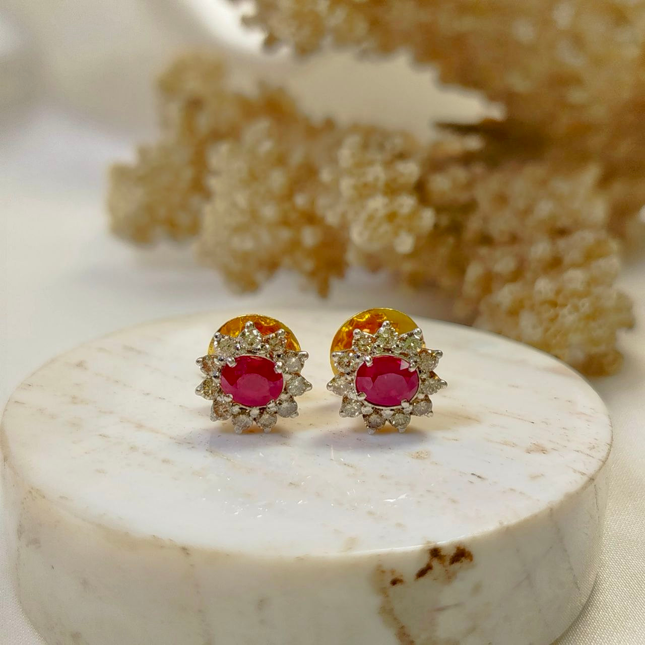 Brilliant 2.03 Carats Burmese Ruby Pigeon colour Earrings