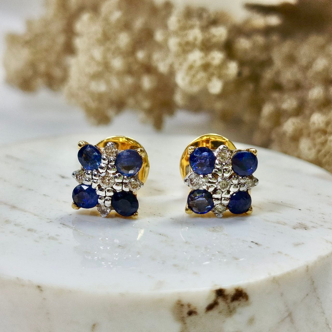 Brilliant Blue Sapphire with Diamond Earring