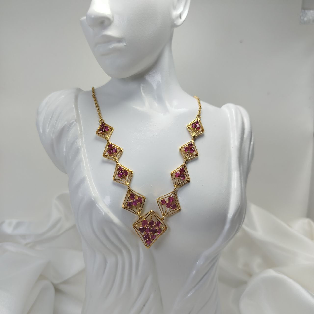 Modern Design Elegant Ruby Necklace with 18K