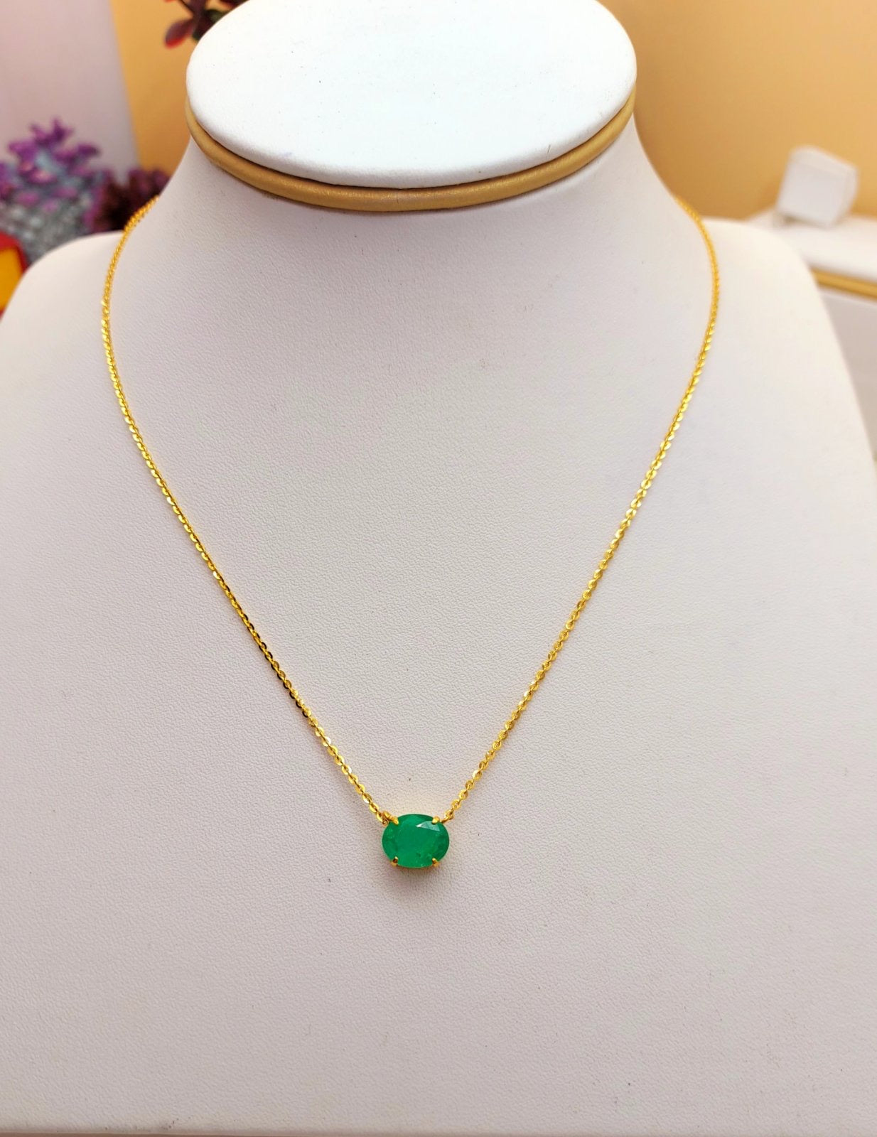 Emerald Pendant with Gold Chain