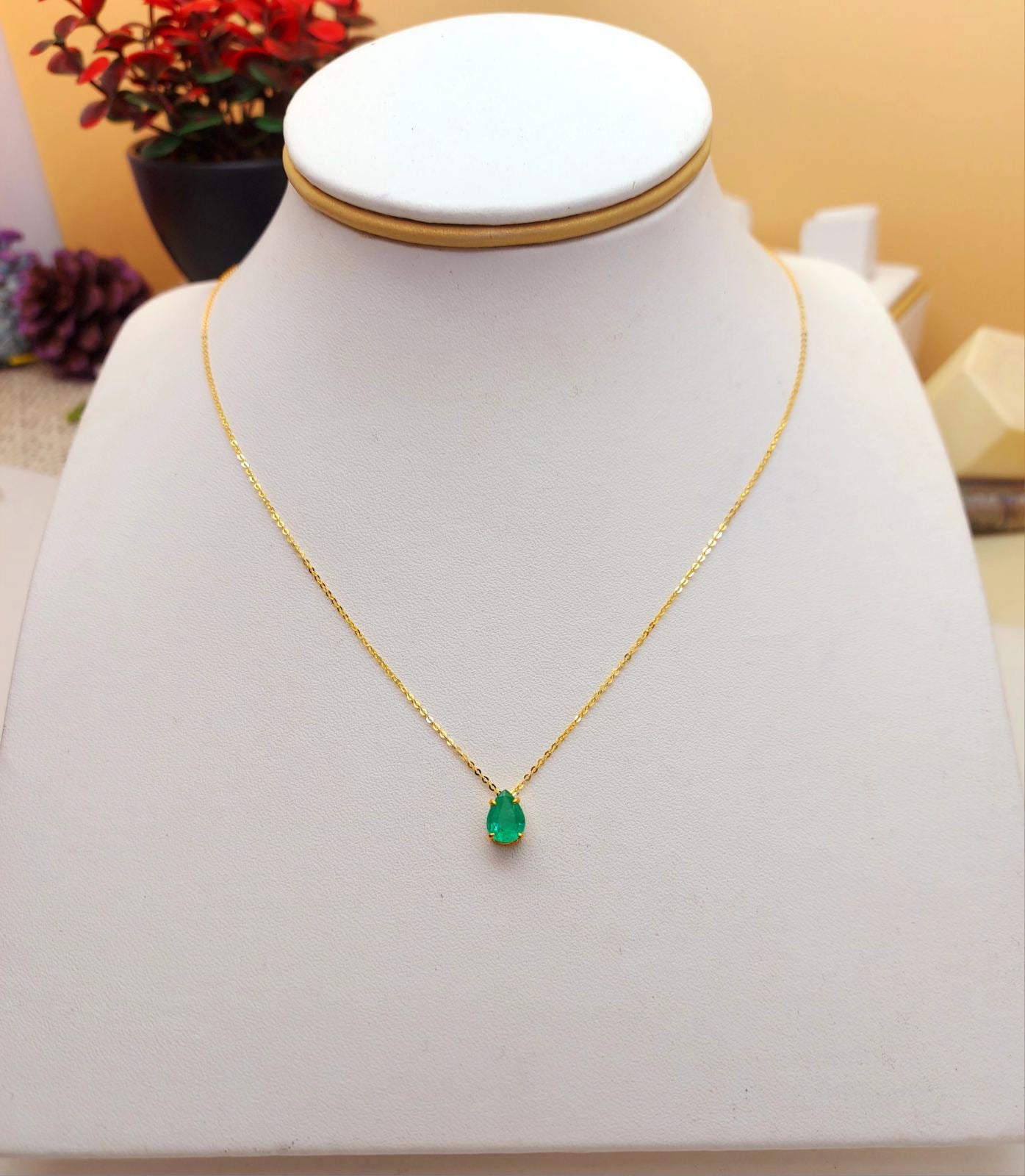 Emerald Pendant with Gold Chain