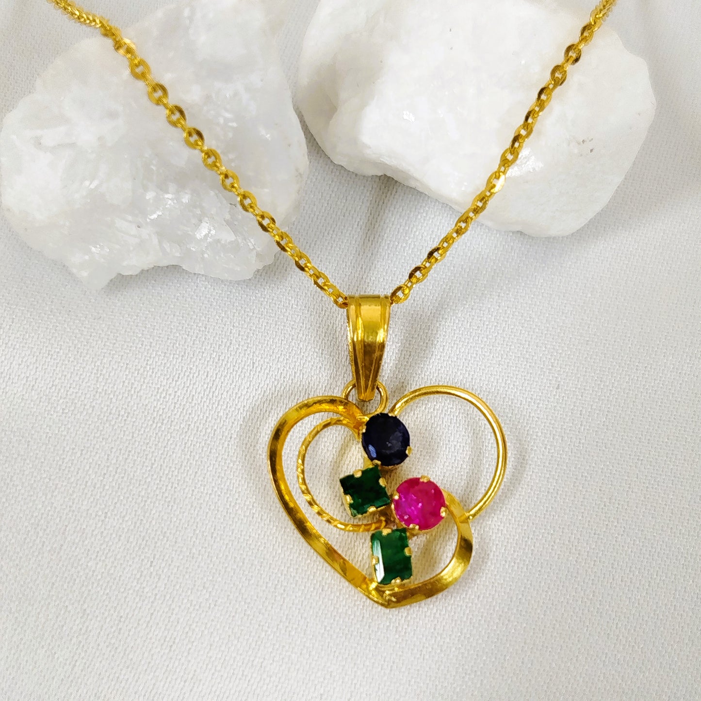 Ruby,Sapphire & Emerald Pendant with 18K Gold