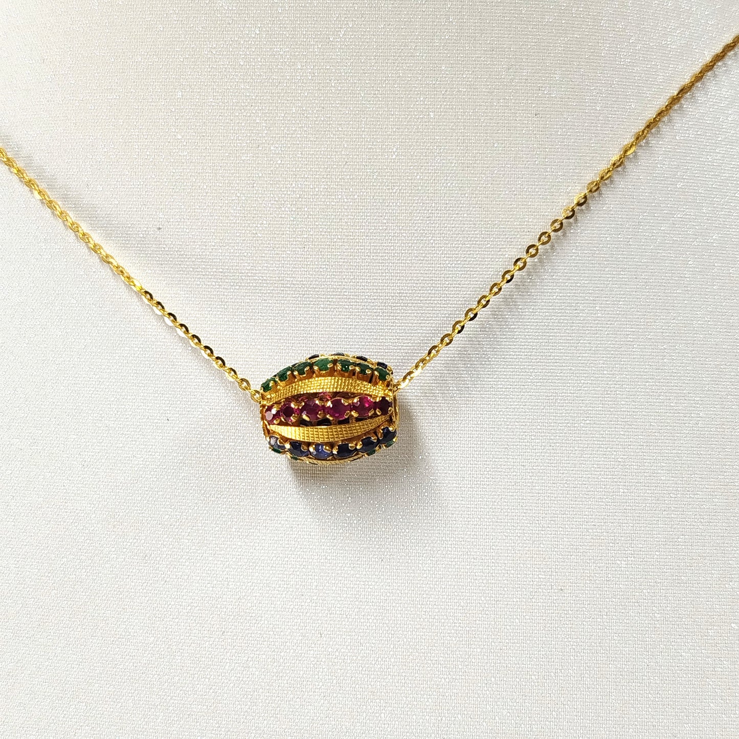 Ruby , Sapphire and Emerald Pendant with 18K Gold