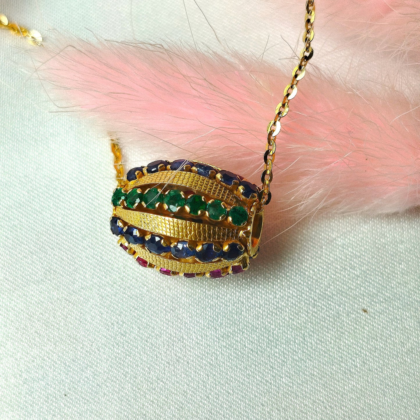 Ruby , Sapphire and Emerald Pendant with 18K Gold