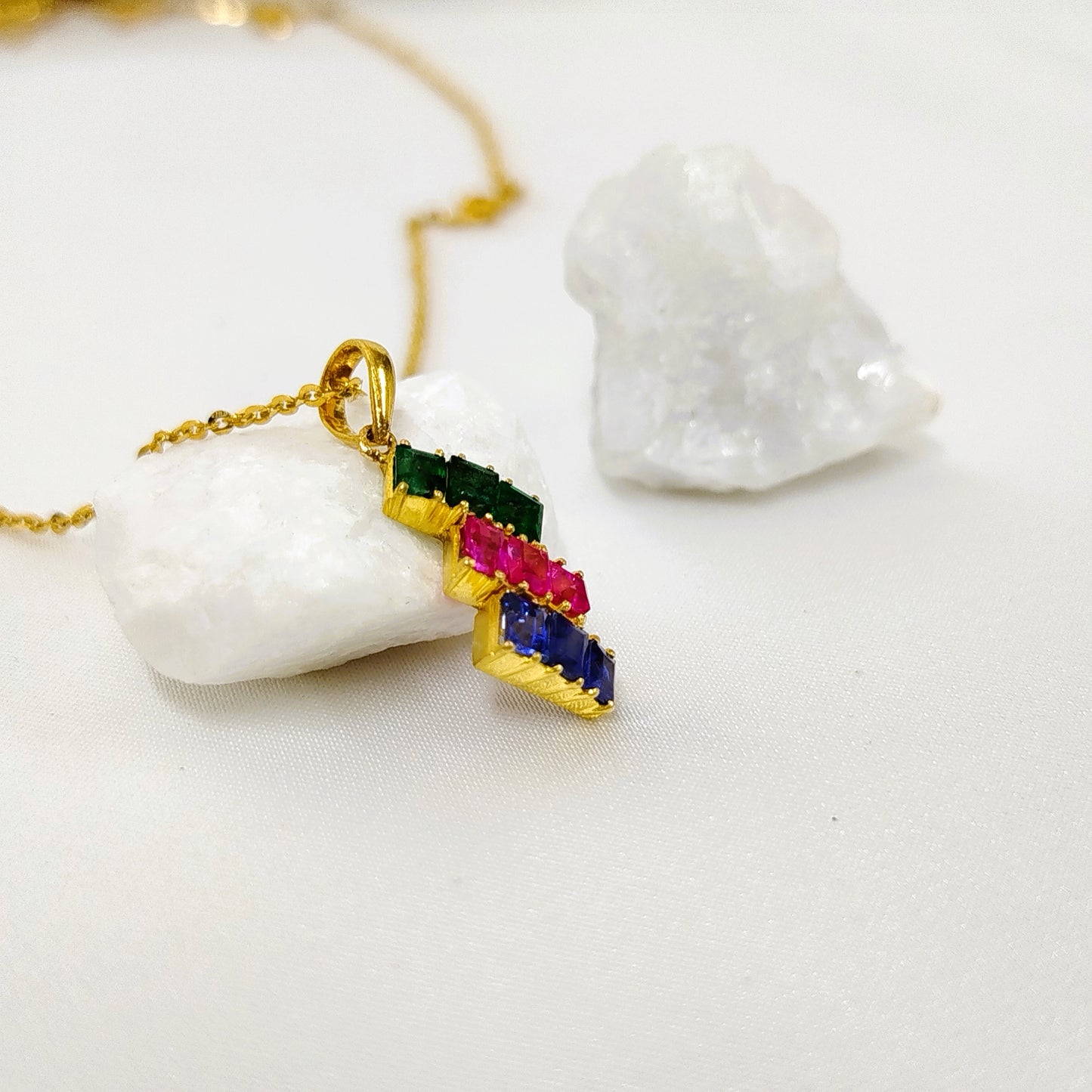 Ruby,Sapphire & Emerald Pendant with 18K Gold