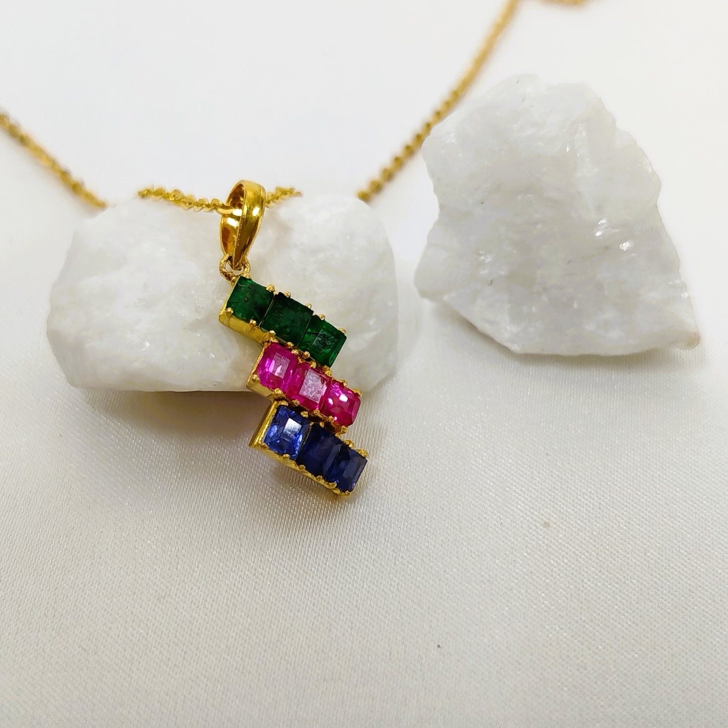 Ruby,Sapphire & Emerald Pendant with 18K Gold