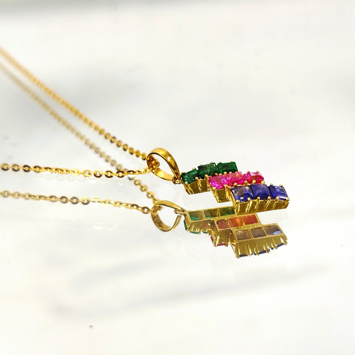 Ruby,Sapphire & Emerald Pendant with 18K Gold