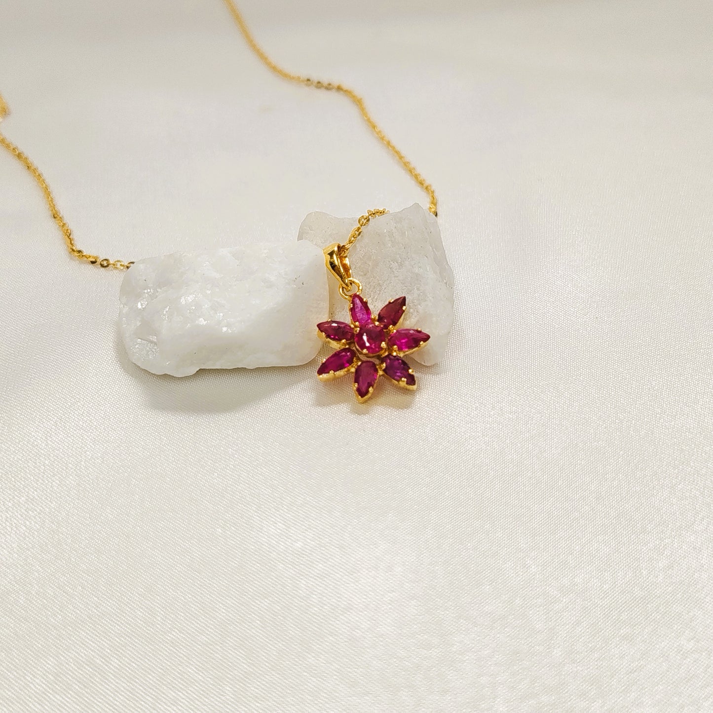 Natural Burmese Ruby Pendant with 18K Gold