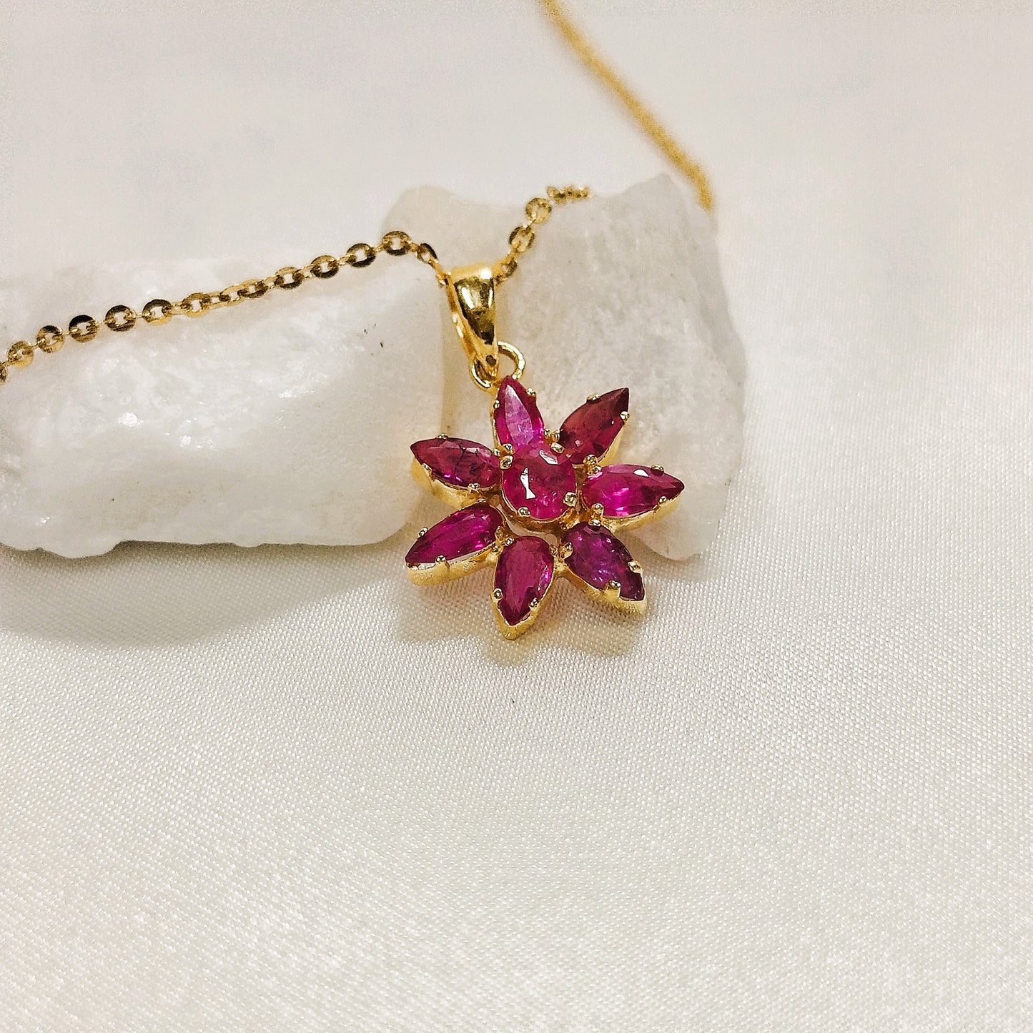 Natural Burmese Ruby Pendant with 18K Gold