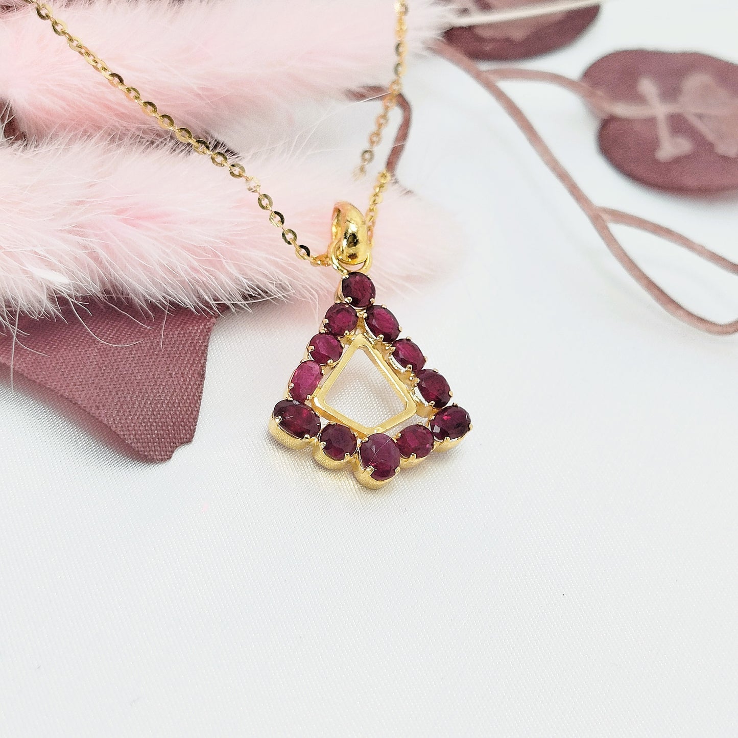 Natural Burmese Ruby Pendant with 18K Gold