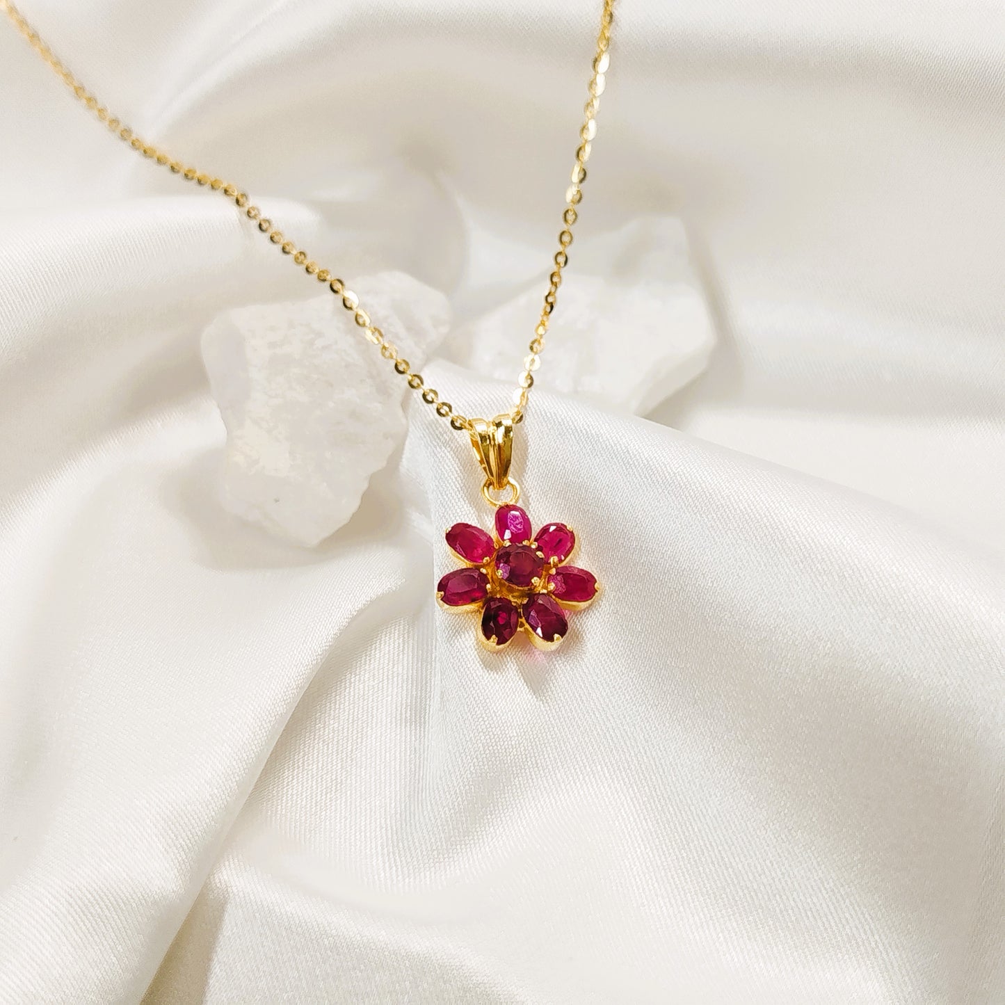 Natural Burmese Ruby Pendant with 18K Gold