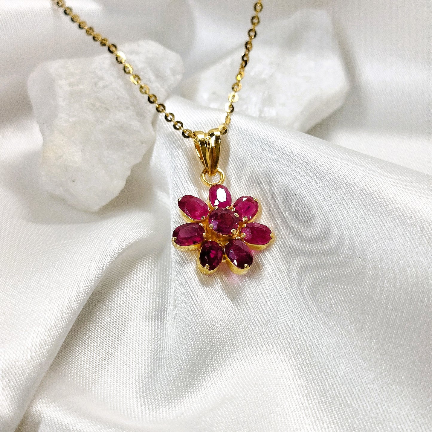 Natural Burmese Ruby Pendant with 18K Gold