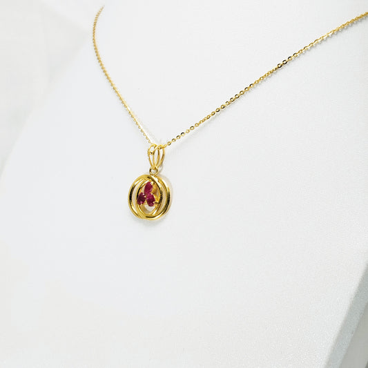 Natural Burmese Ruby Pendant with 18K Gold