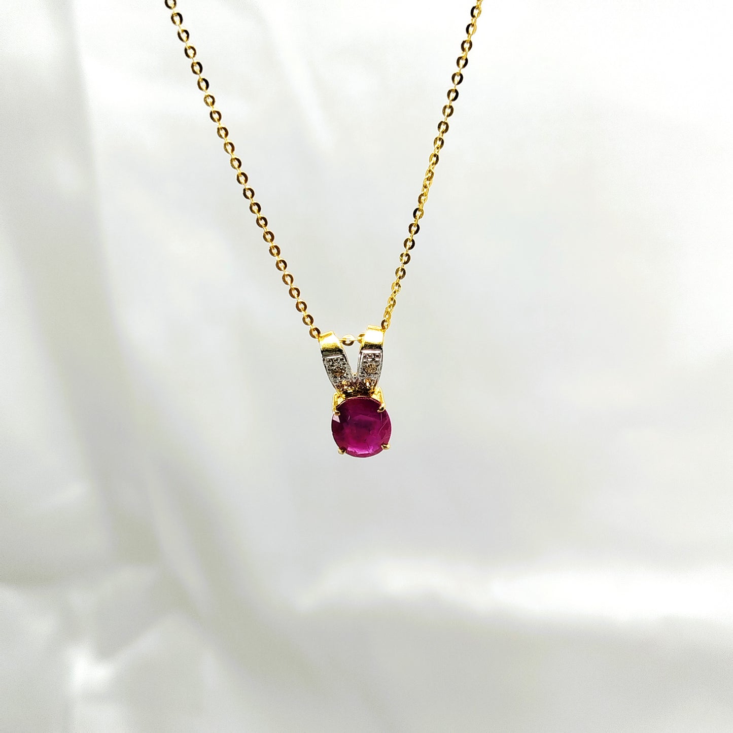 Ruby with Diamond Pendant with 18K Gold
