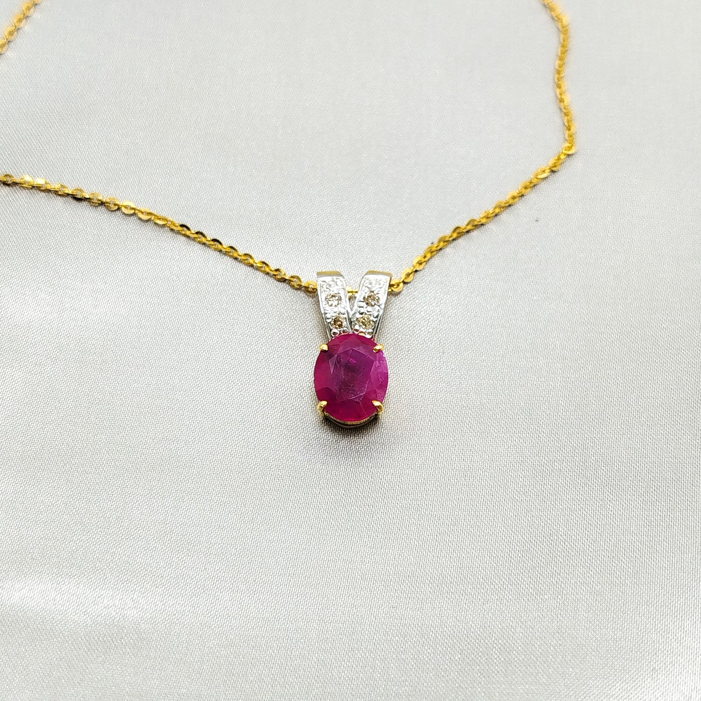 Ruby with Diamond Pendant with 18K Gold