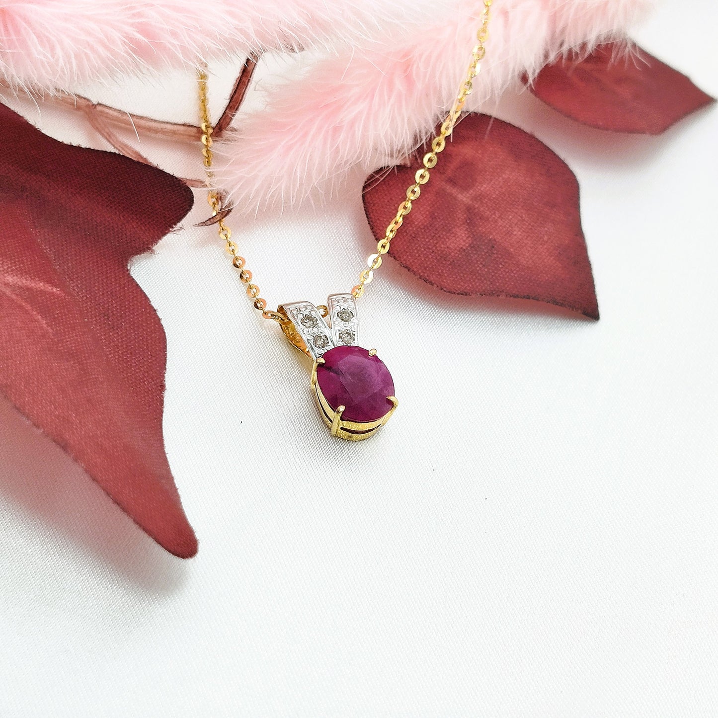 Ruby with Diamond Pendant with 18K Gold
