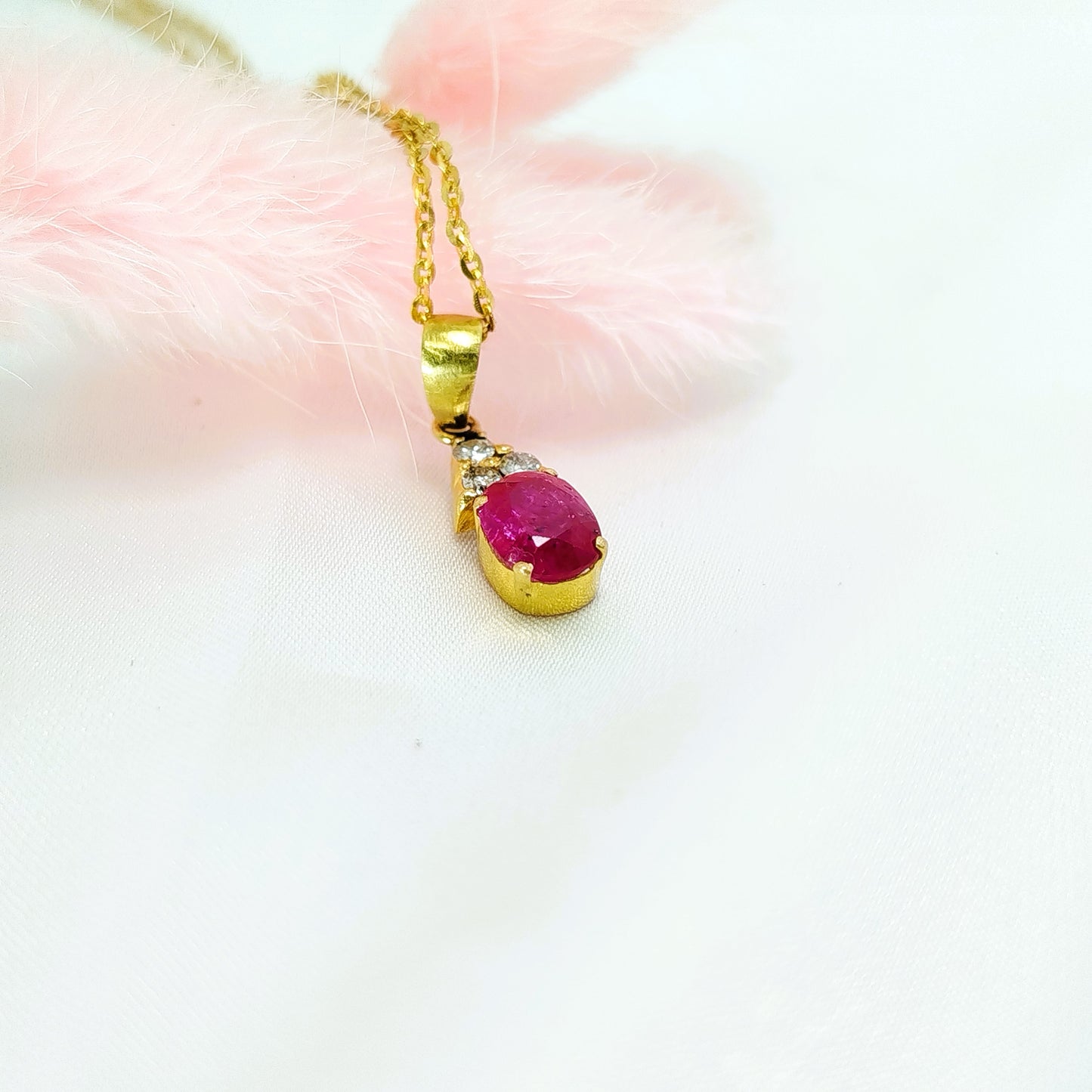 Ruby with Diamond Pendant with 18K Gold