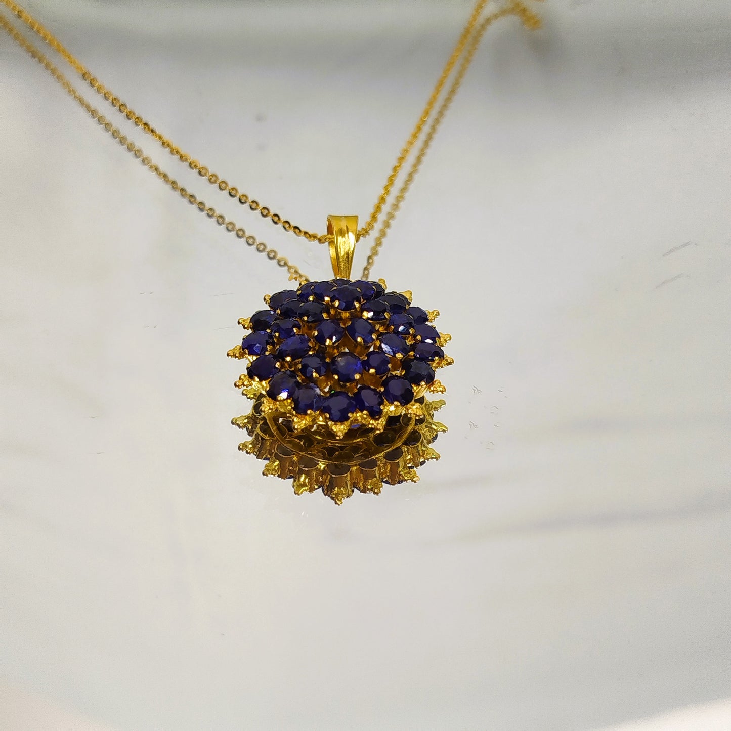Blue Sapphire Pendant with 18K Gold